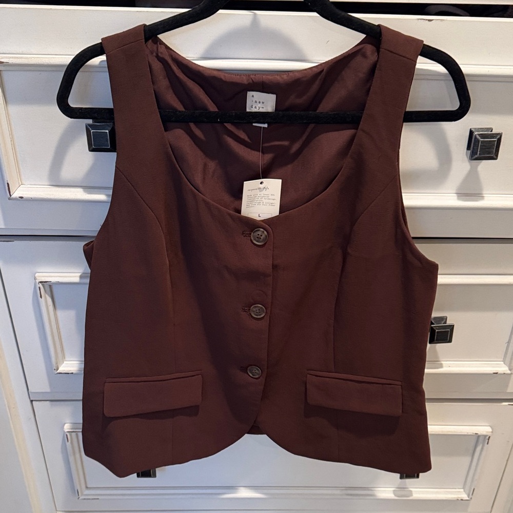 a new day Brown Button-Front Blouse